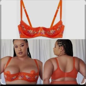 Floral Embroidered Orange Bra